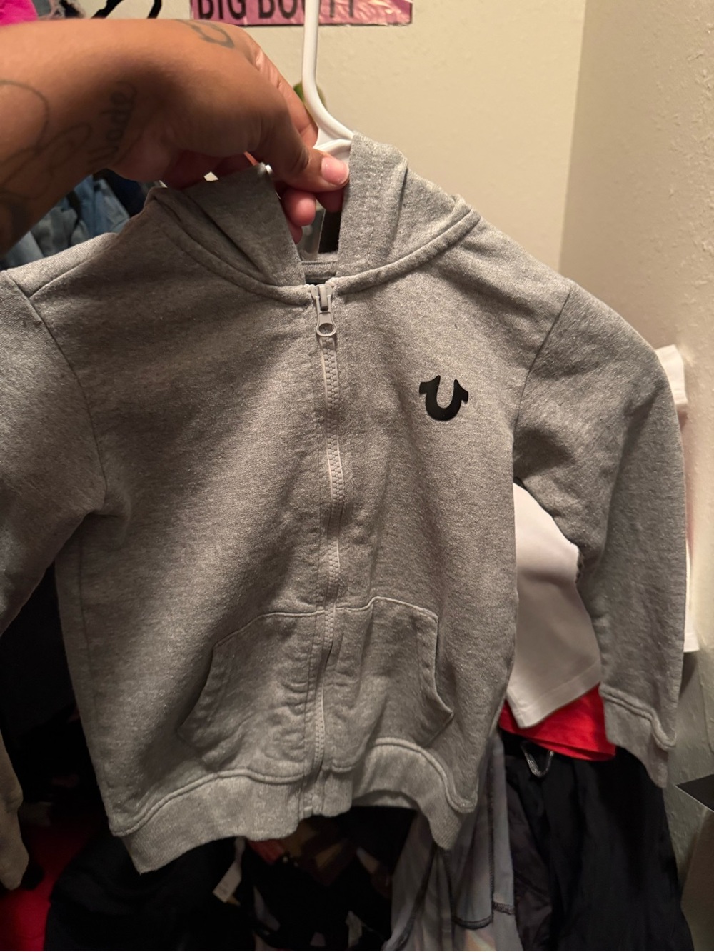 True Religion Kids Light Grey Zip Hoodie with Logo